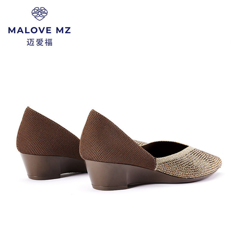 MALOVE MZ王妃鞋新款3.7cm尖头水晶低跟单鞋女职业通勤百搭平底鞋新款单鞋 金色魅力(脚宽建议拍大一码) 37