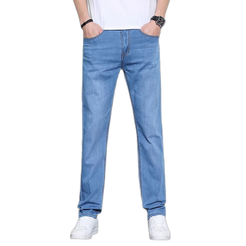 真维斯（JEANSWEST）牛仔裤男2025夏季青年男士宽松直筒长裤弹力休闲长裤浅蓝薄款32
