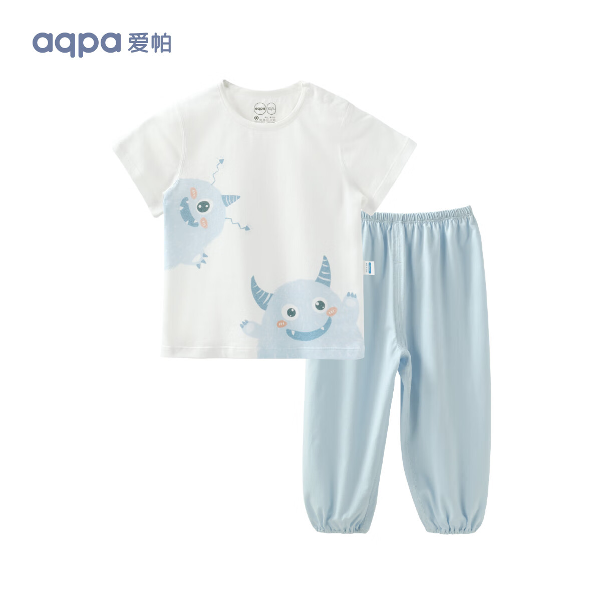 aqpa嬰兒內(nèi)衣套裝夏季純棉睡衣男女寶寶衣服薄款分體短袖 怪小獸 100