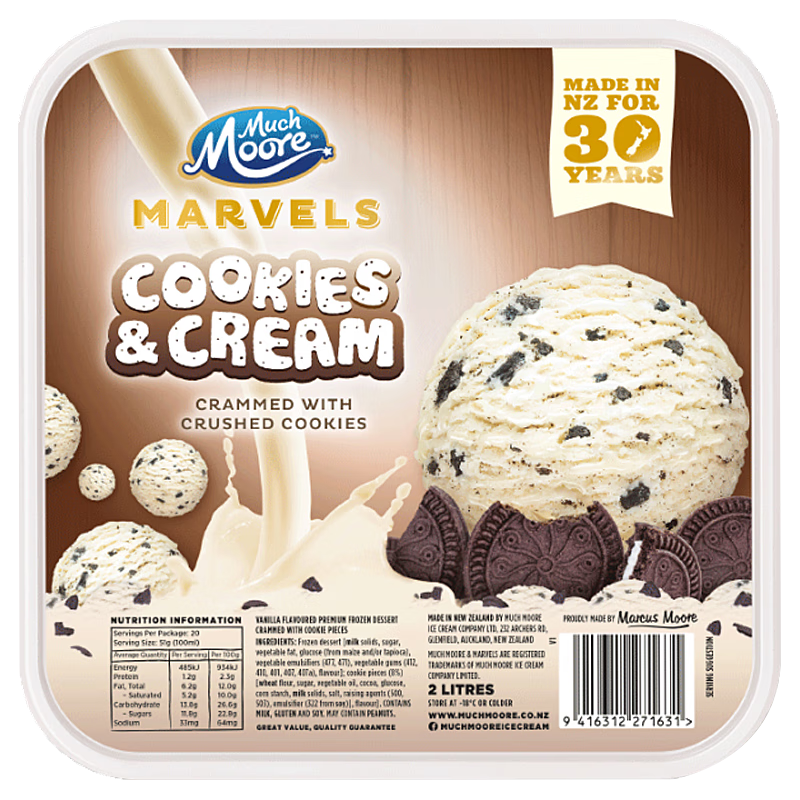 玛琪摩尔（MUCHMOORE）玛琪摩尔冰淇淋桶装 新西兰进口大桶冰激凌雪糕 奶油曲奇味2L装