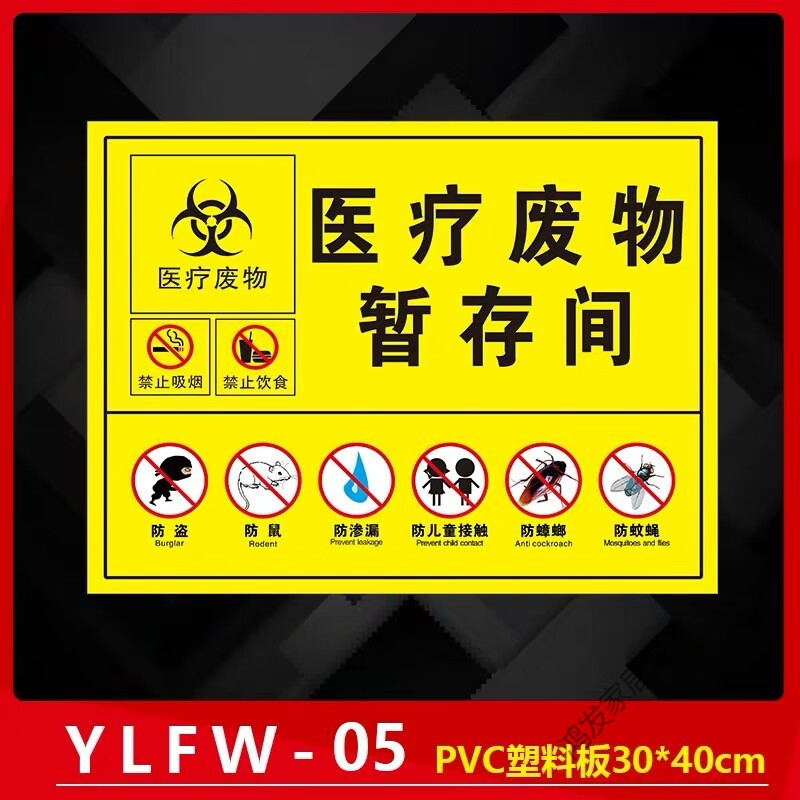 医疗废物暂存间 处警示警告提示牌医疗垃圾废物标志贴安全标识牌 ylew