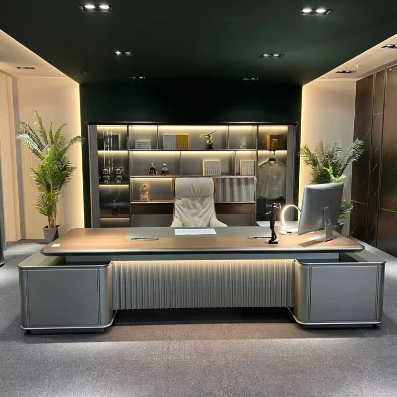 盎梓实木老板桌总裁桌轻奢烤漆大班台现代高端董事长办公桌 2.