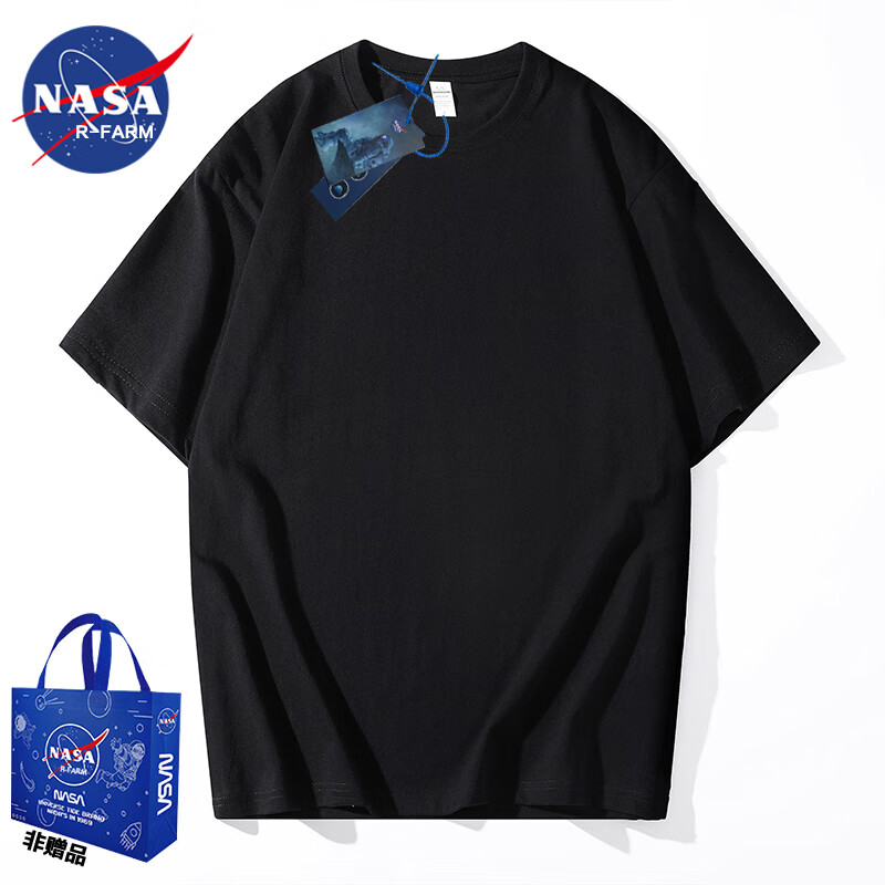 NASAR-FARMT恤男纯棉夏季新款国潮风短袖T恤重磅落肩男女上衣情侣款半袖T恤 DLJ7001-纯色-黑色（偏大一码） 3XL（180-200斤）