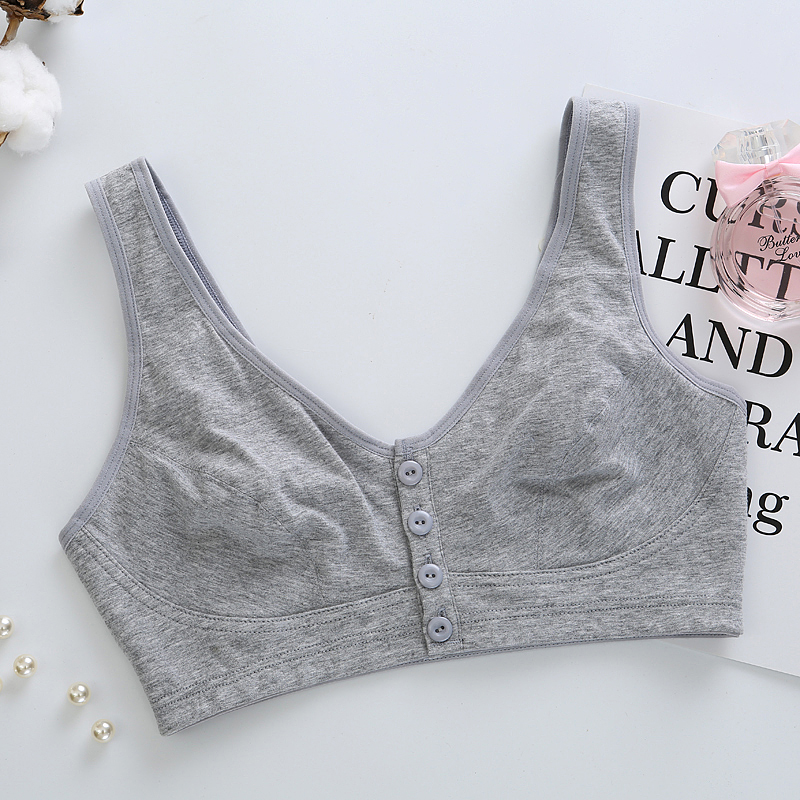 老年文胸薄款无钢圈妈妈加大码前扣款背心式老人运动内衣 灰色 38/85