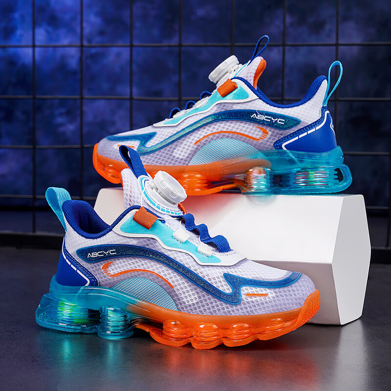 迪士尼(disney)男童鞋秋季中大童女童旋转纽扣气垫机能鞋儿童网面透气