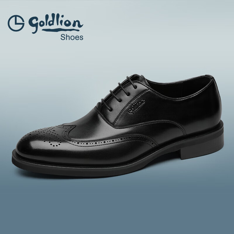 金利来（goldlion）男鞋正装皮鞋时尚布洛克鞋商务舒适牛津鞋58023068101A黑色43