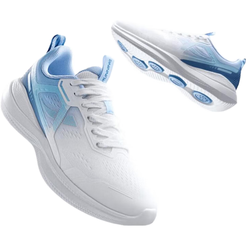 特步柔立方跑步鞋男舒适耐磨回弹集训跑鞋舒适透气轻盈男鞋户外鞋 帆白/夕雾蓝/复古蓝 42