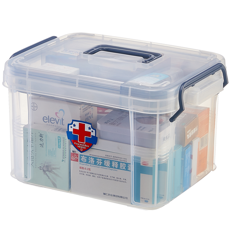 XINGYOU 星优 药箱塑料家用医药收纳箱多功能药品整理箱 15L 透明 1个装 大号2层药箱15L