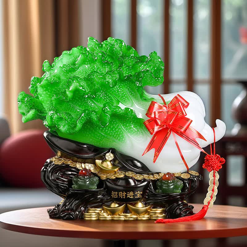 百财如意树脂工艺品玉白菜摆件 创意家居装饰商务礼品 冰玉色小发财树25*11*24cm