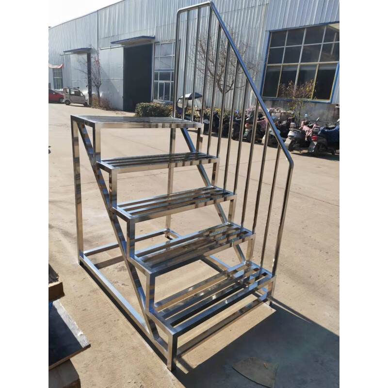 仁聚益不锈钢304斜梯登高平台爬梯步行高台楼梯围栏二层楼梯子 咨询