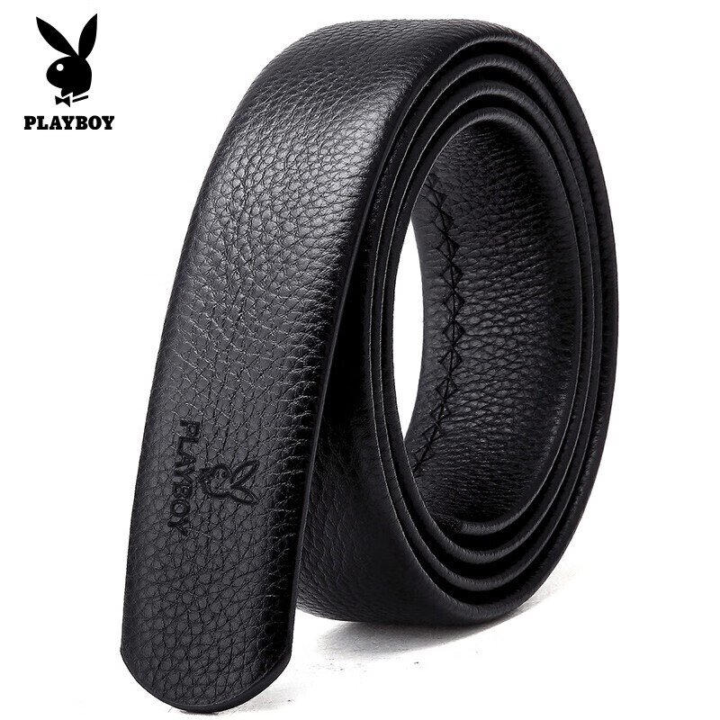 花花公子 皮带男士无头皮带条头层牛皮自动扣腰带皮带身男款无扣头带身不带头 黑色110-135CM