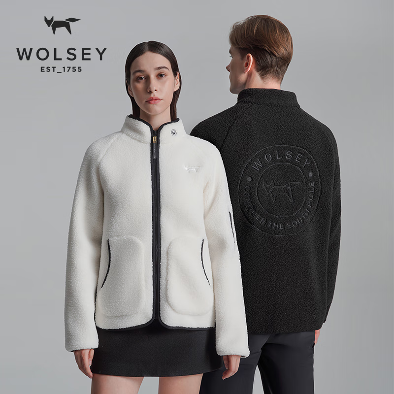 WOLSEY雪橇经典羊羔绒加厚防风保暖男女款户外立领外套内胆抓绒衣 香槟白色 M 170