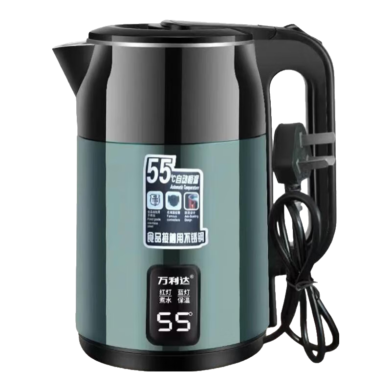 万利达正品万利达加厚保温烧水壶家用耐用快煮大容量304开水壶自动断电 3L 墨绿色【智能保温】加厚耐用