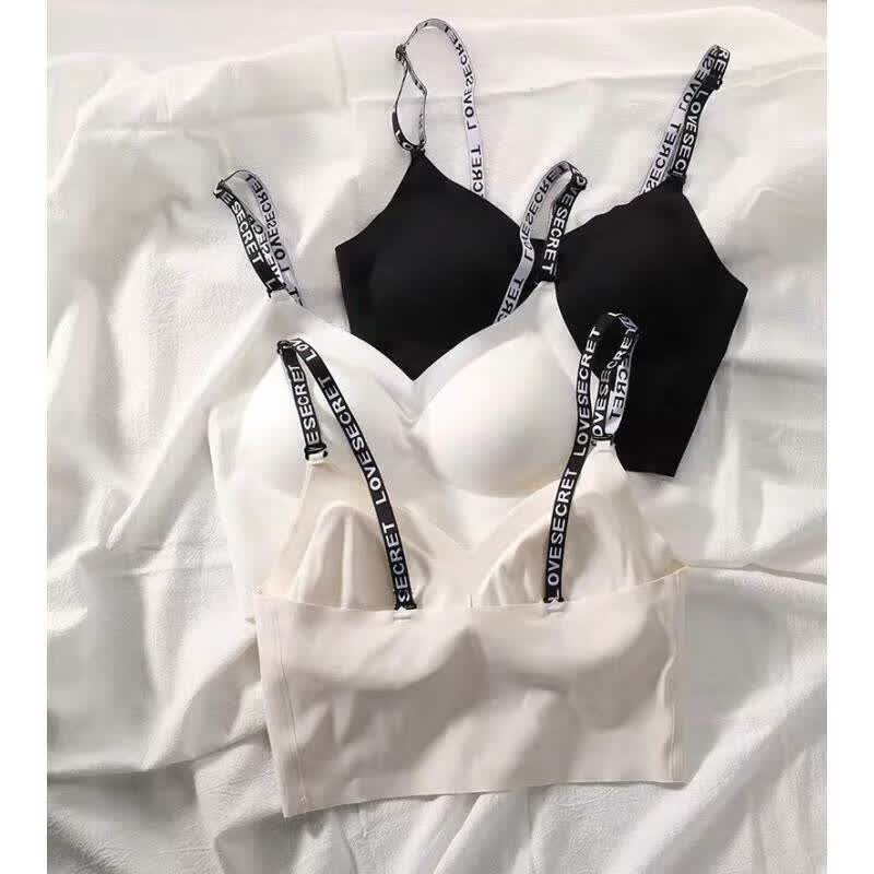 艾上他她#少女简约风字母肩带无痕无排扣吊带美背文胸内衣可 米白单件