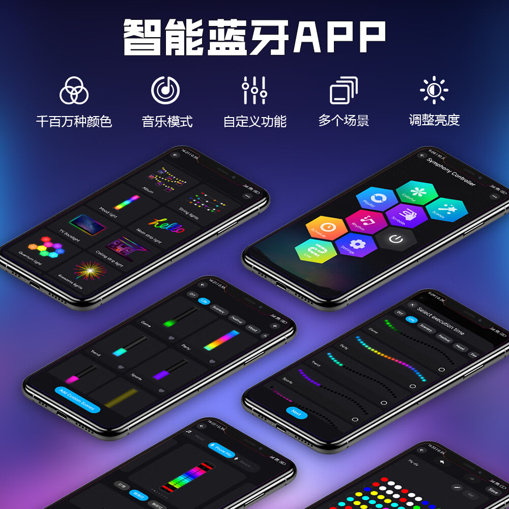 DIM3室内led全光谱智能rgb吸顶灯电竞氛围主灯卧室儿童房间圆形包安装 16色变色水晶灯(USB充电)