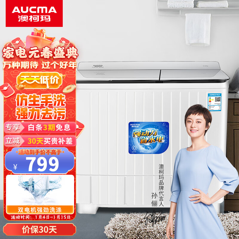 澳柯玛（AUCMA）10公斤大容量半自动双缸波轮双桶洗衣机 双电机 宿舍租房家用洗涤脱水甩干机 XPB100-8988S