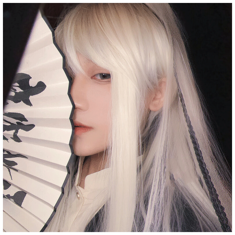 羊脂白少爷 古风汉服假发男虎口夹古装高马尾白发男cos少年毛 仅假发