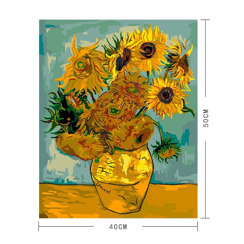 卡通装饰涂鸦画手绘油画客厅餐厅玄关装饰手工油画 梵高向日葵40*50cm