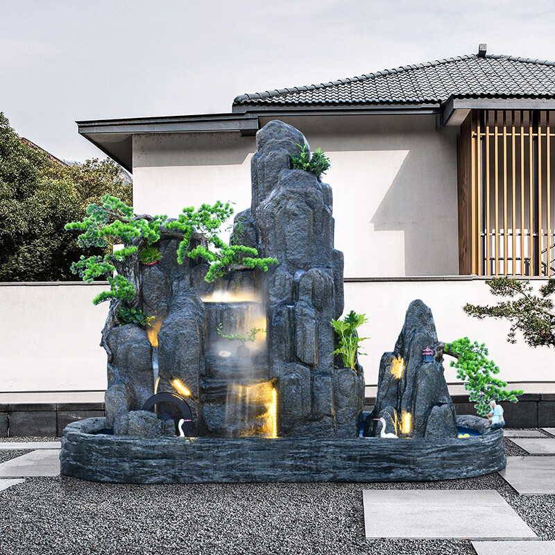飘窗假山流水喷泉鱼池室外庭院水景庭院景观装饰大型假山水景摆件阳台