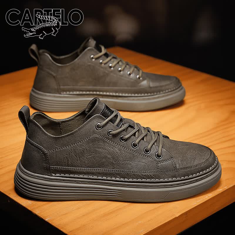 卡帝乐鳄鱼（CARTELO）男鞋秋季2023潮牌皮鞋子男软底休闲鞋男英伦板鞋靴 棕色 40码 高性价比高么？