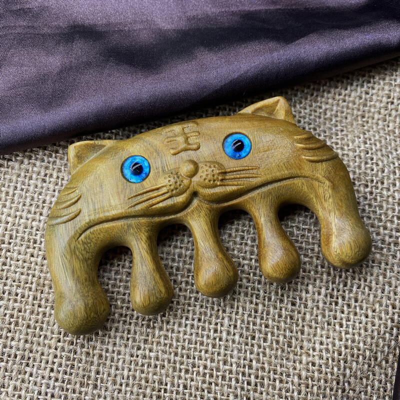 (福虎)玉檀香木宽齿按摩梳养生绿檀木梳子头疗刮痧解压疲劳 (福虎)绿