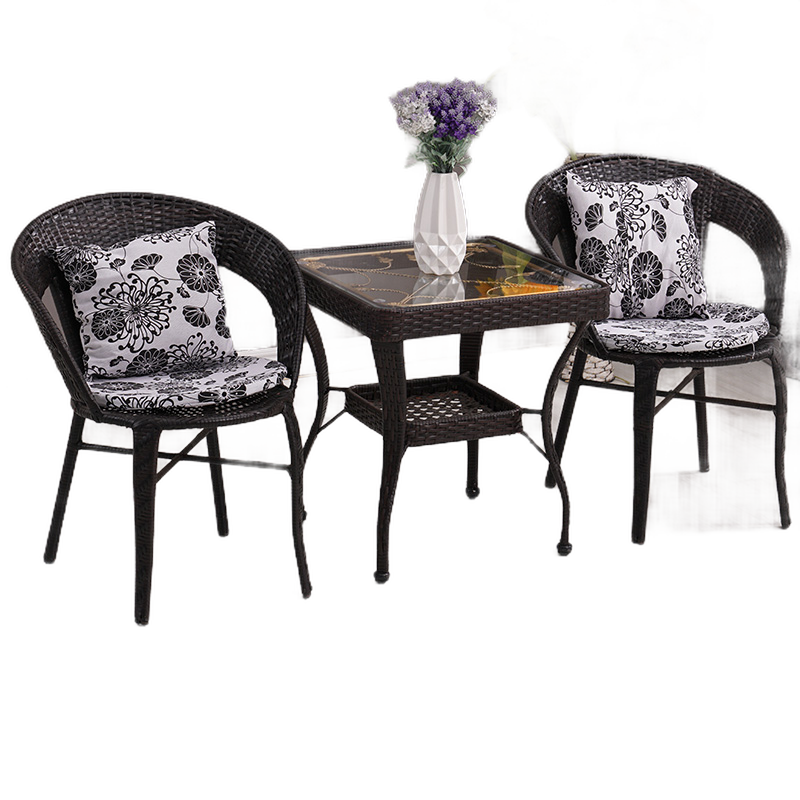 忆琳居  藤椅三件套休闲阳台桌椅小茶几转椅组合藤椅子靠背椅 一桌四椅（深棕色）升级双管椅