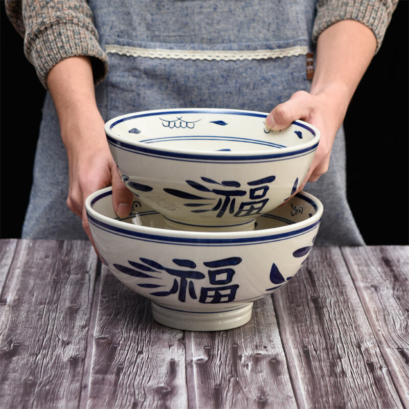 麦岭陕西大老碗面碗 中式复古怀旧陶瓷大碗陕西青花大老碗油泼面碗商