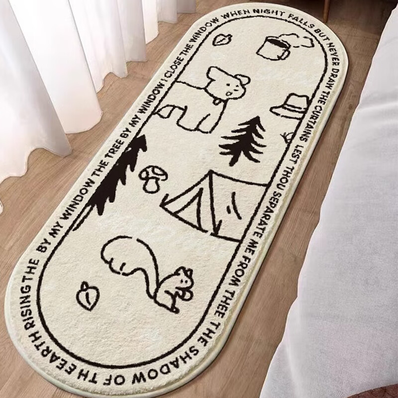 福禄克床边地毯卧室长条卡通儿童房间地毯床前毛绒毯客厅地毯 晚安狗