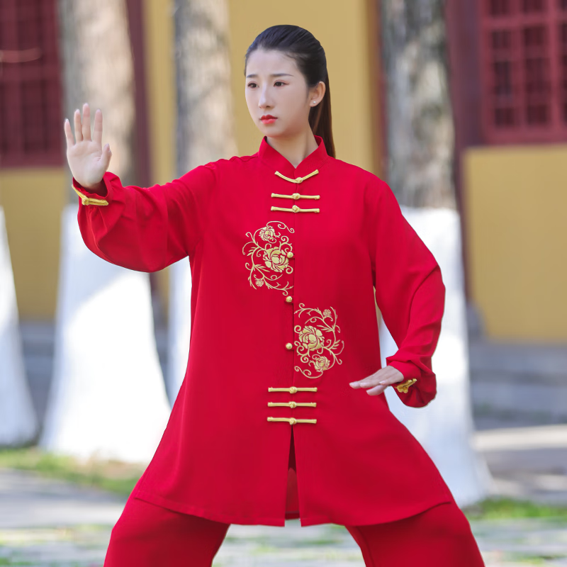红色半圆刺绣太极服 xs