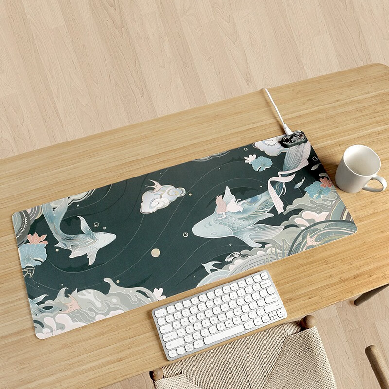 妙普乐冬季保暖鼠标垫办公桌垫电热垫发热器智能加热桌垫 绿色 800*330mm