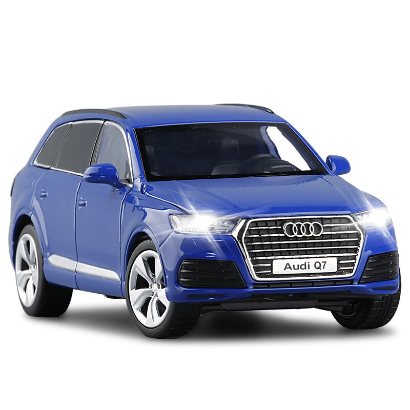 金属仿真奥迪q7小汽车模型玩具4轮避震前轮转向警车收藏摆设 蓝色