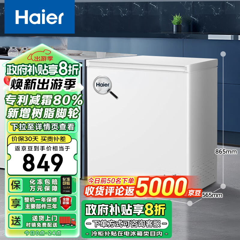 海尔（Haier）200升一级能效低霜小冰柜家用商用冷藏柜冷冻柜小型租房用小冰箱小型冷柜BC/BD-200GHDT国补换新