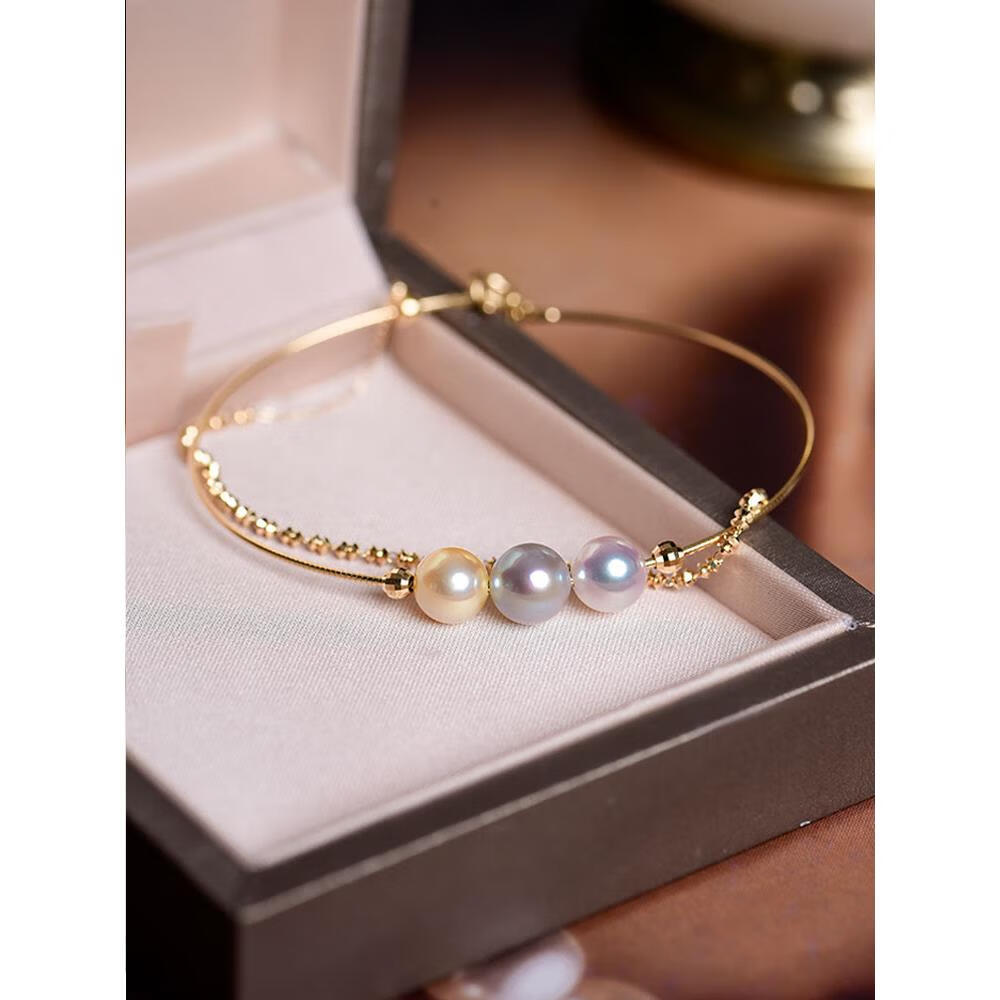 糜鸿(miehone)wing春光三彩镯18k金akoya海水珍珠糖果三色双层手镯