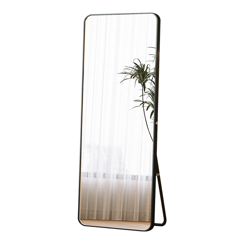 工来工往镜子全身镜穿衣镜化妆镜落地镜浴室镜贴墙试衣镜家用换衣镜可壁挂梳妆镜立镜衣帽间商场 黑色圆角穿衣镜150*40cm