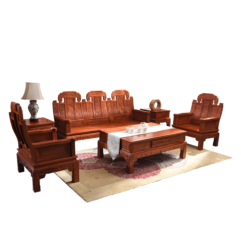 品木客 红木家具 非洲花梨(学名:刺猬紫檀)实木沙发组合新中式仿古客厅家具整装冬夏两用象头沙发 加厚象头六件套(123) 其他