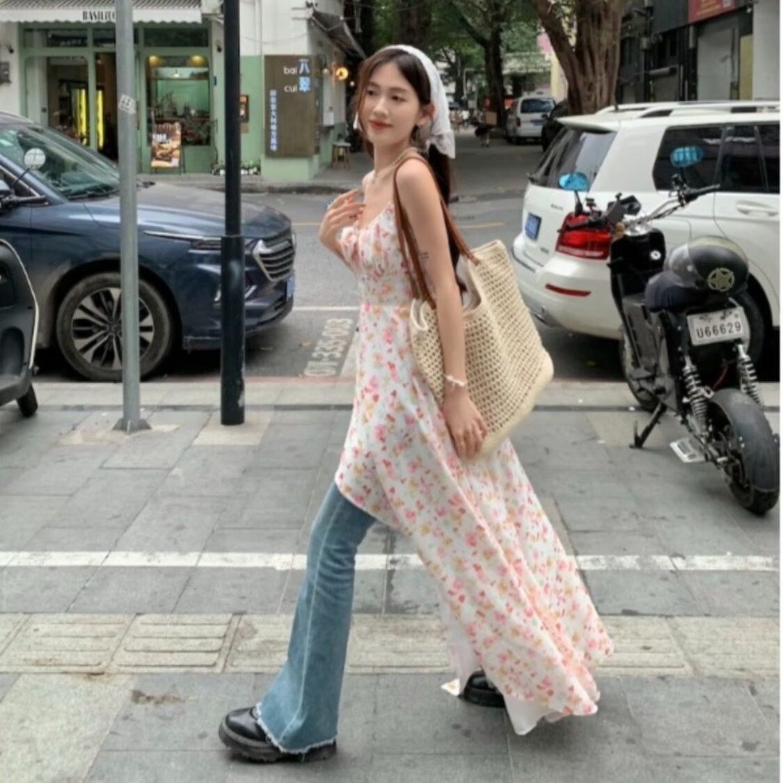 moring bull梨形身材穿搭2024夏日新款纯欲碎花感裙高腰显瘦两件套