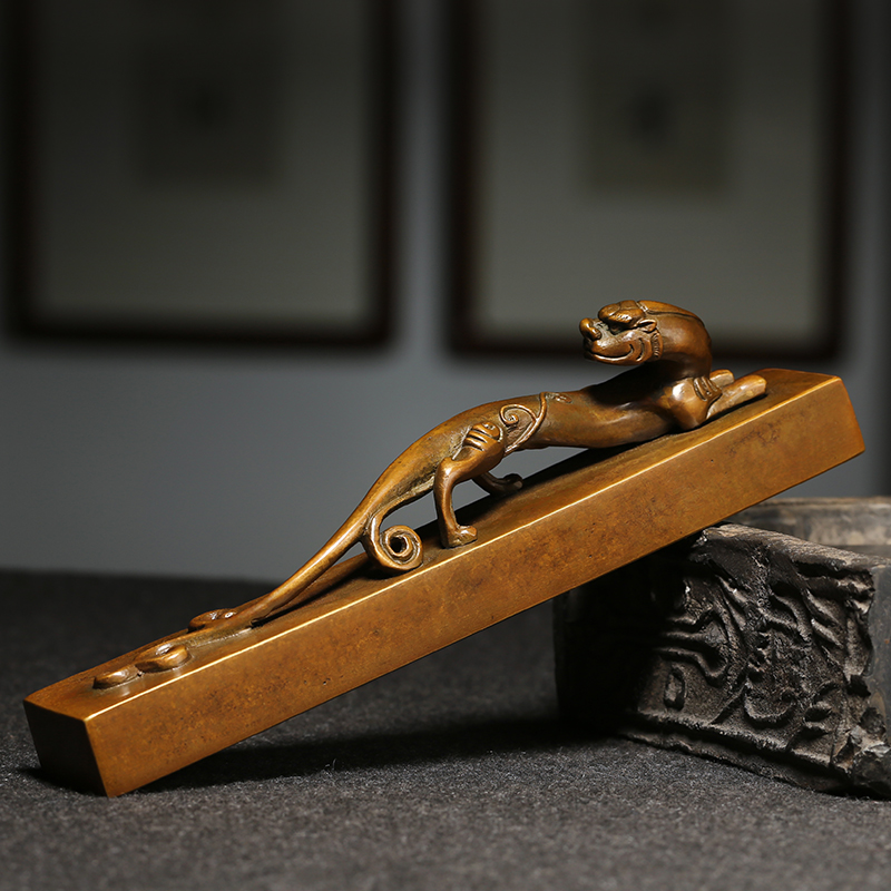 镇尺 大号铜器笔置笔搁毛笔架 文房四宝礼品礼盒装铜器摆件把玩文镇