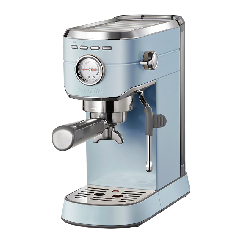 Barsetto /百胜图咖啡机mini小钢炮意式半自动家用小型复古奶泡一体机 远峰蓝