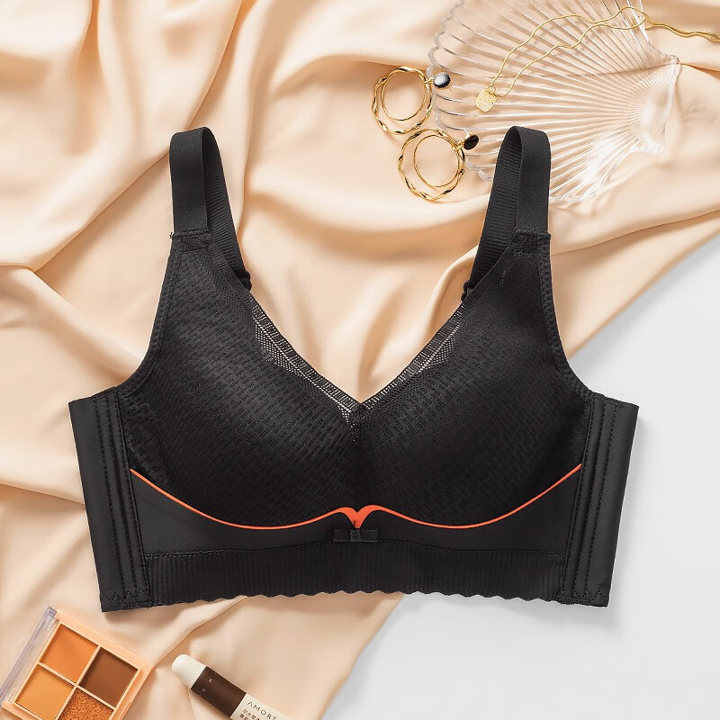 huaji无痕内衣女性感聚拢薄款收副乳调整型无钢圈少女风文胸罩 黑色