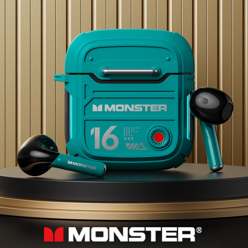 魔声（Monster）【机甲风】XKT16半入耳式蓝牙耳机超长续航HIFI立体声高清通话降噪游戏音乐耳机苹果华为vivo通用 绿色【机甲设计+新版蓝牙5.3】