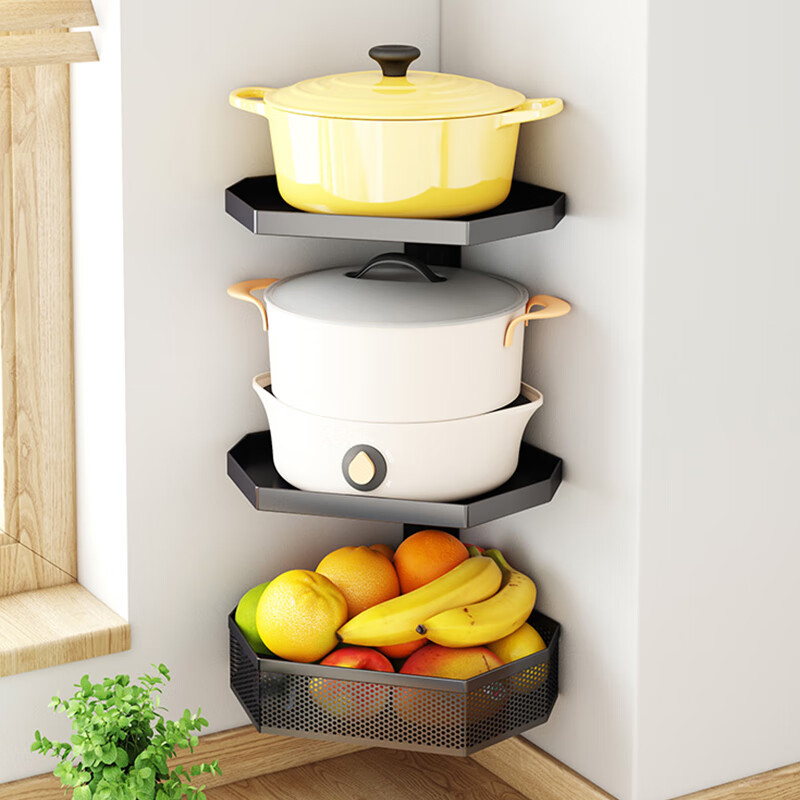 勒克(loke)锅架壁挂式免打孔厨房转角墙上挂锅架可调节三角锅具收纳放