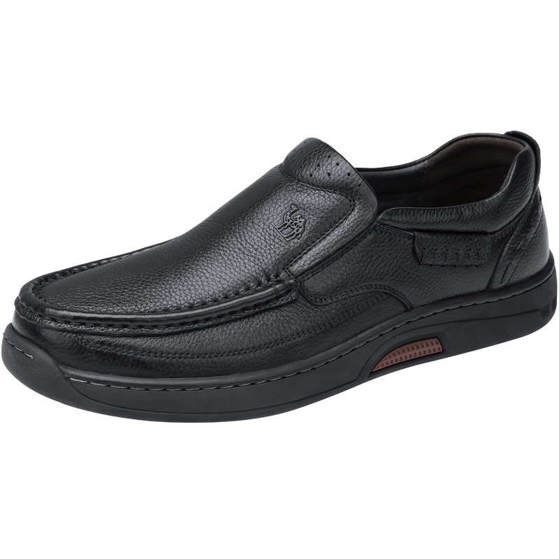 骆驼（CAMEL）男鞋真皮中年爸爸软底一脚蹬商务休闲舒适防滑加绒棉鞋皮鞋 G13A209177R 黑色加绒 41 (255mm)