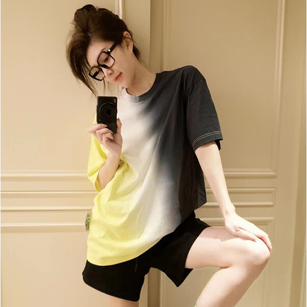 璟浩上身胖胸大的春夏特300斤显瘦正肩t恤渐变色扎染中长款t恤女宽松