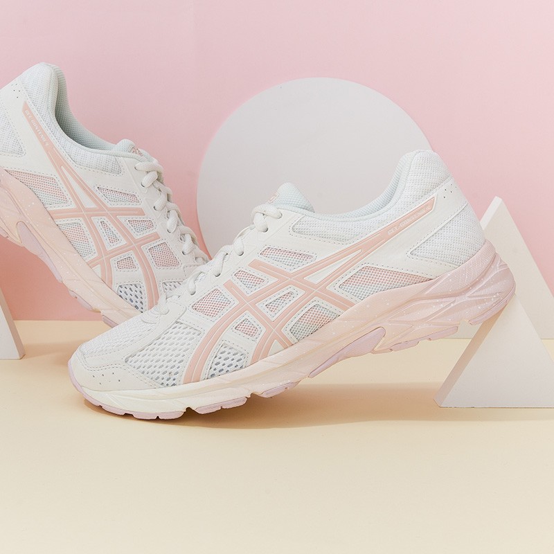 亚瑟士ASICS女鞋缓震回弹跑鞋透气运动鞋舒适网面跑步鞋 GEL-CONTEND 4 米色 38