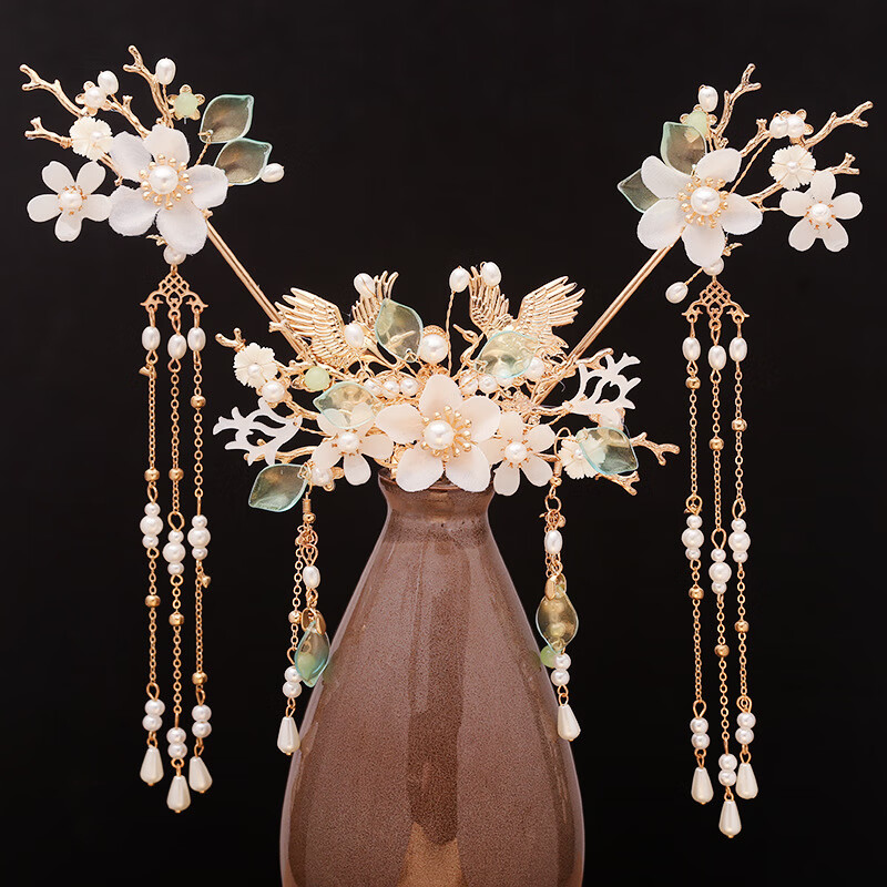 发饰唐装顶冠流苏发钗公主饰品中国风全套汉服儿童头饰仙 发饰一套