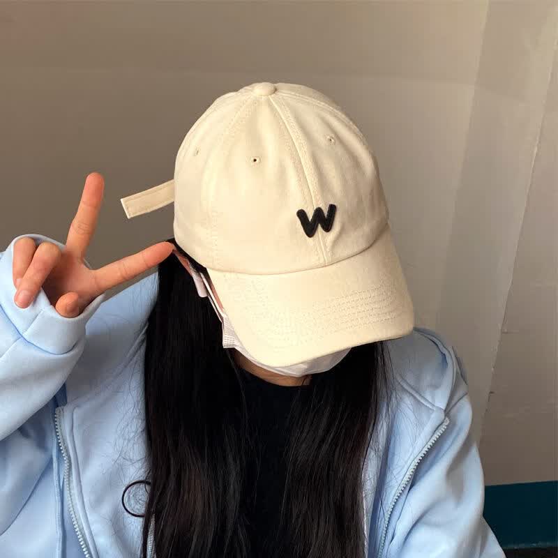 帽子女春夏字母可爱潮流ins网红薄款棒球帽帅气 米色字母w 可调节