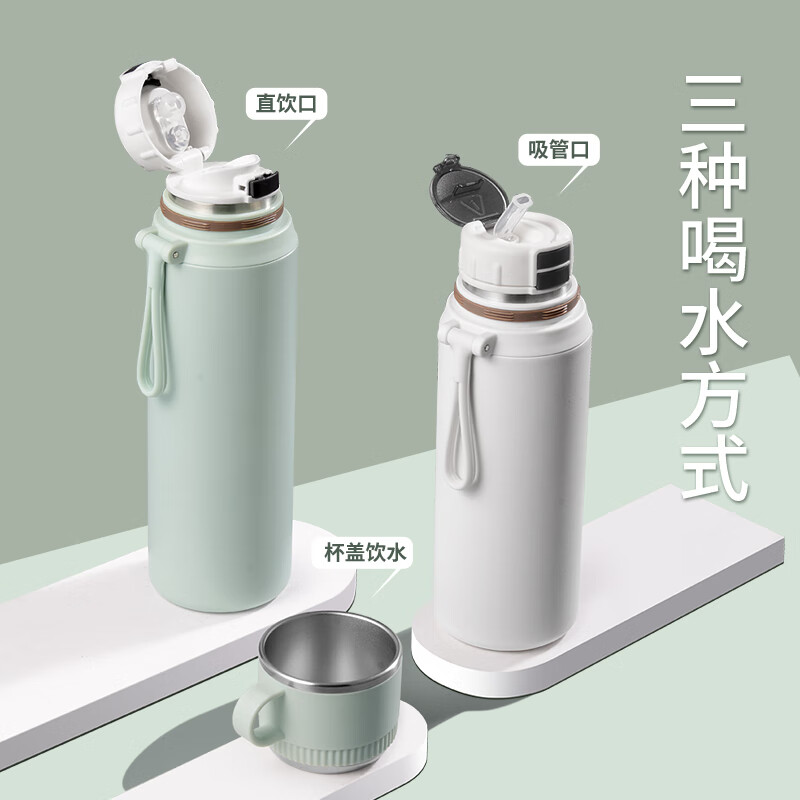 鼎珈派德国316不锈钢保温杯高颜值水杯学生2024新款大容量便携吸管杯子 果绿色 三饮保温杯 550ml