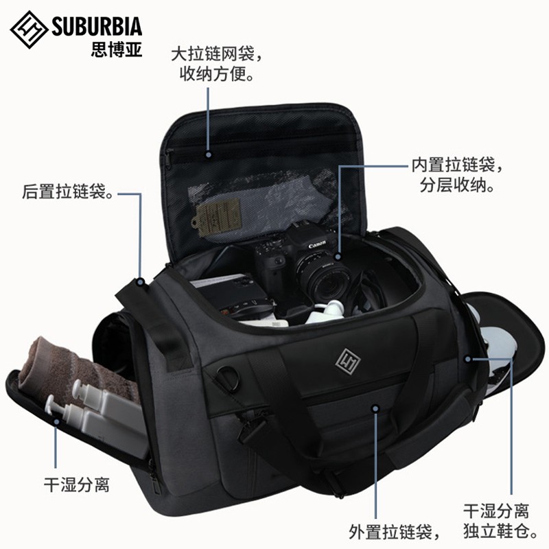 SUBURBIA旅行健身包男士旅行袋大容量行李包出差手提包短途干湿分离运动包 蓝色
