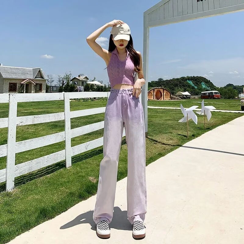 戈森凡(gesenfan)阔腿小腿粗小个子搭配裤子垂感直筒裤高街渐变紫色阔