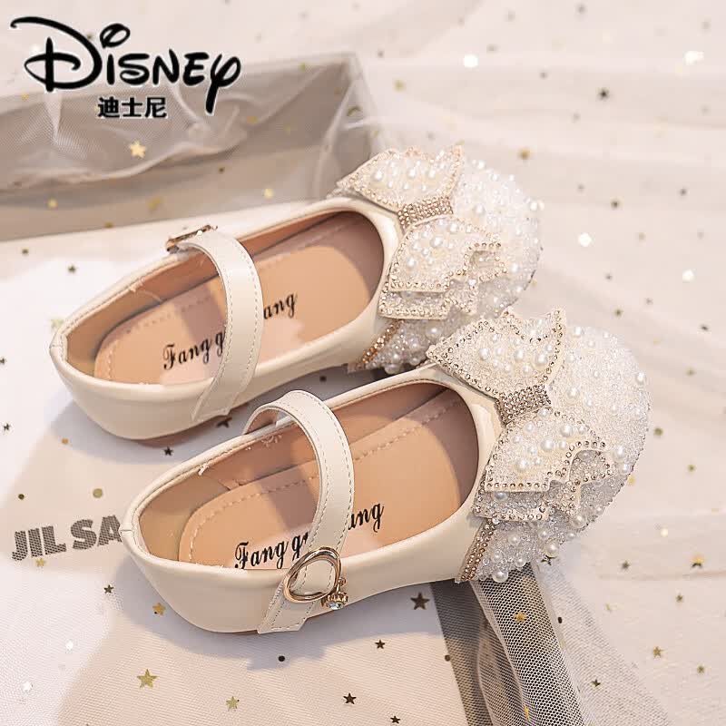 迪士尼（Disney）女童公主鞋2023春秋新款小女孩鞋子水晶童鞋儿童洋气皮鞋软底演出 米白色RX60 29高性价比高么？